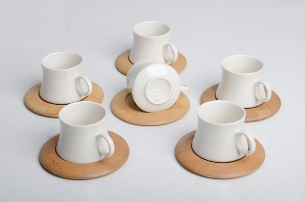 Bayev Beyaz 6 Kişilik Fincan Takımı Ve Ahşap Altlığı 100941-12-