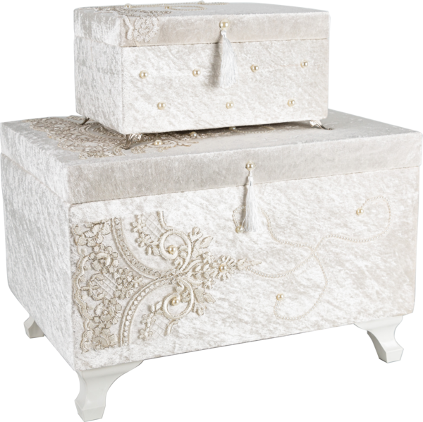 Dekonaz 2'li Süslemeli Çeyiz Sandığı | Beyaz | By-sdkast01w