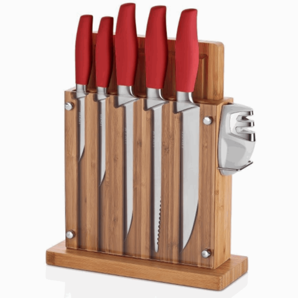 Neva Sweet 8 Teilig Messer Set Inklusive Messerständer und Messerschärfer- Rot