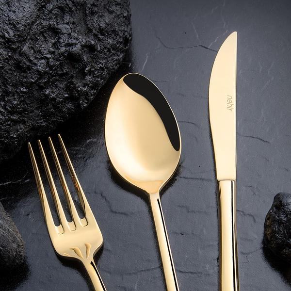 Titanium Akasya Altın 36 Parça Kutulu Çatal Kaşık Bıçak Seti