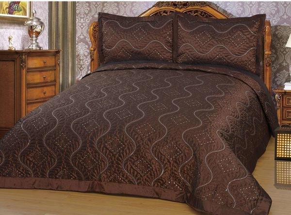 Saten Yatak Örtüsü Seti Çift Kişilik Elmas Brown