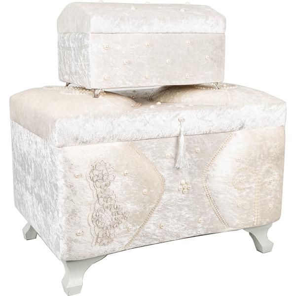Dekonaz 2'li Süslemeli Çeyiz Sandığı | Beyaz | By-sdkast06w