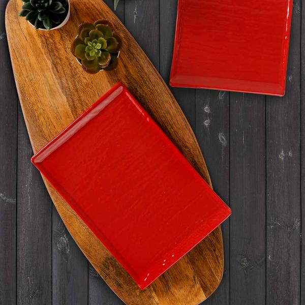 Rote ovale Natursteinplatte 24 cm 2 Stück | Keramika