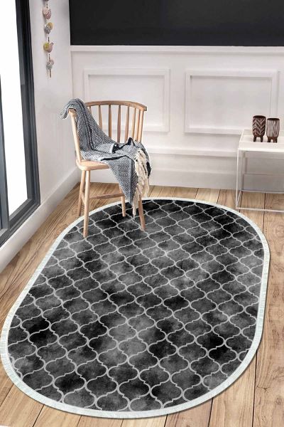 Birkilim Oval Yıkanabilir İpeksi Kaymaz Taban Dekoratif Halı | MLN-IP-O-HS-366