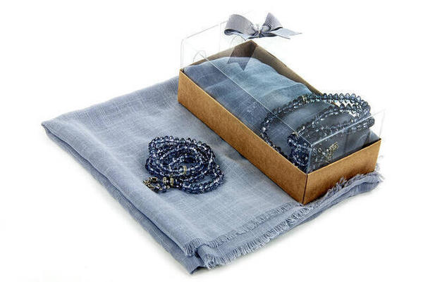 Coffret Cadeau Mevlid - Chapelet - Couvert - Couleur Bleu Clair