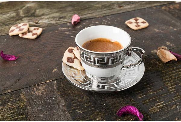 Bavary 6'lı Büyük Boy Kahve Fincan Seti Metal Stand | Gümüş | Ht694-s