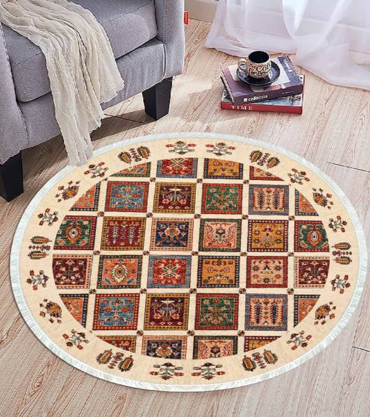 Birkilim Yuvarlak Yıkanabilir Dekoratif Halı İpeksi Kaymaz Taban | MLN-IP-YU-HT-648