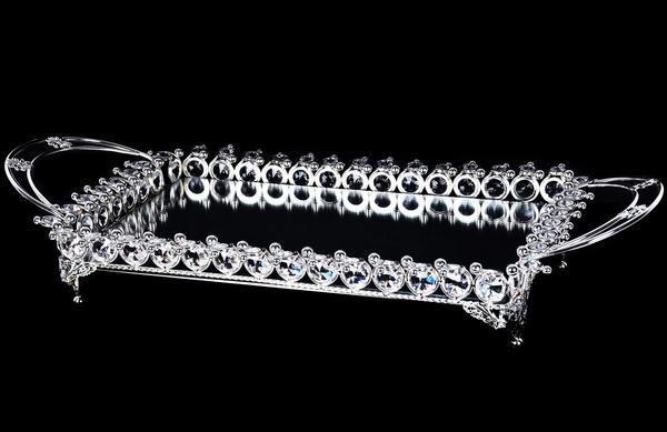 Dekonaz Lüks Kristal Dekoratif Dikdörtgen Servis Tepsi | Gümüş