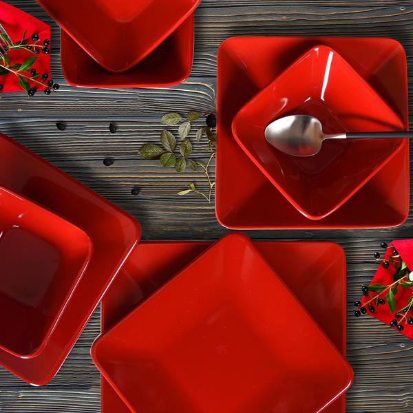 Set de table Siera Red Square 24 pièces pour 6 personnes | Keramika