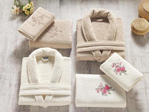 Ardora Bukle Family Bathrobe Set بني كريم
