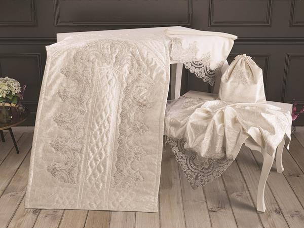 French Laced Velvet Gebetsteppich Bundle Set Osmanische Creme
