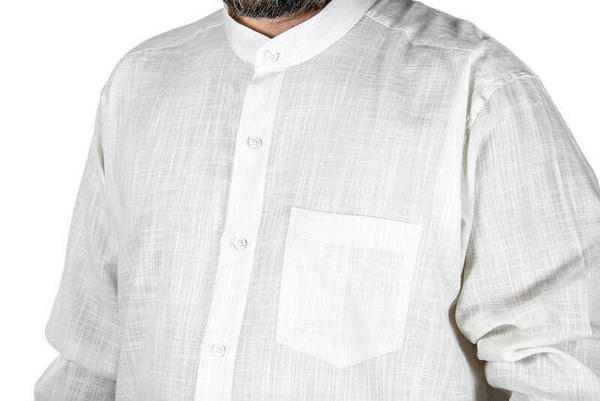 Hakim Yaka Keten Açık Krem Gömlek