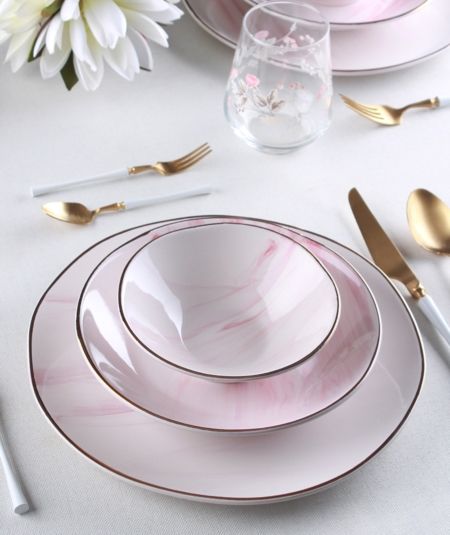 مطبخ اكار | طقم عشاء إيليت 24 قطعة سيراميك نمط المرجان لـ 6 أشخاص