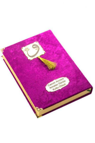 Anneler Günü Hediyesi Kadife Kaplı Kuranı Kerim - Sade Arapça - Orta Boy - Fuşya