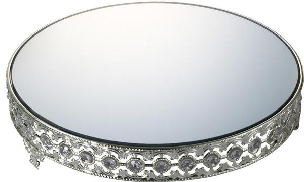 Dekonaz Luxus Torten Präsentationstablett | Spiegel mit Kristallsteinen | Rund | 40cm 