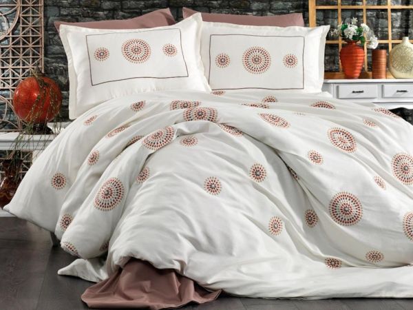 Dowry Land Ayla Cotton Satin Embroidered Double Duvet Cover Set