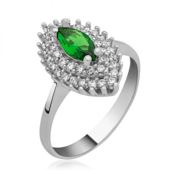 ?Gümüş Yeşil Mekik Bayan Yüzük