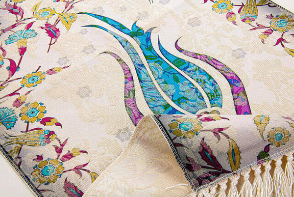 Ebruli Laleli Anne Kız Seccade - Mavi Renk