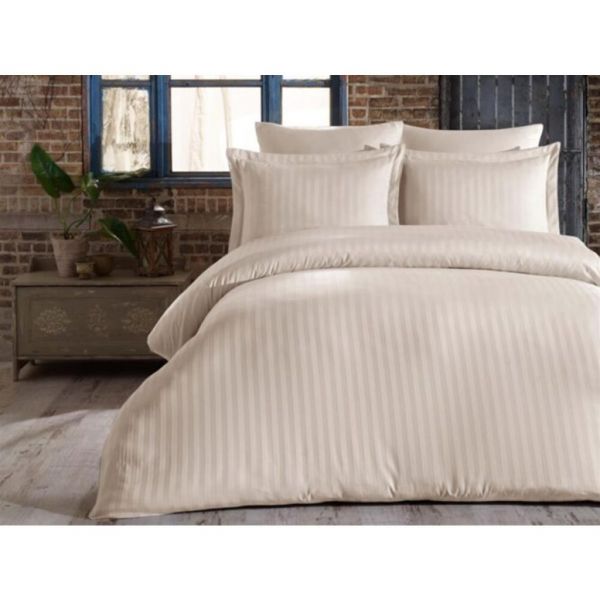 Premium Çizgili Düz Saten | Çift Kişilik Nevresim Takımı| Jannie