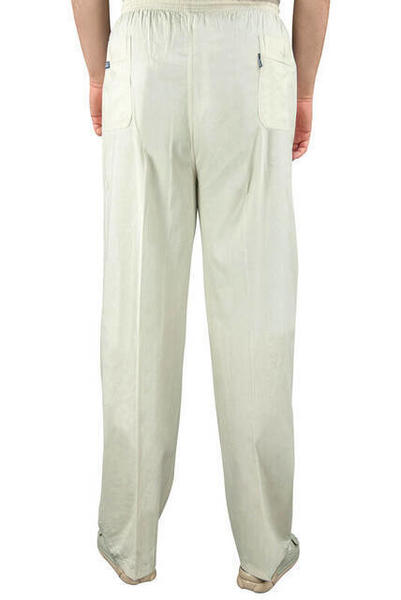 Erkek Keten Şalvar Açık Krem Renk - Hac Umre Pantolonu -1166