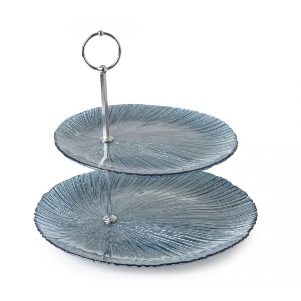 16253 + 16254 FIBRE SIMLI BLEU 21-28 CM PORTE-BISCUIT À DEUX COUCHES | SILK-AKC927