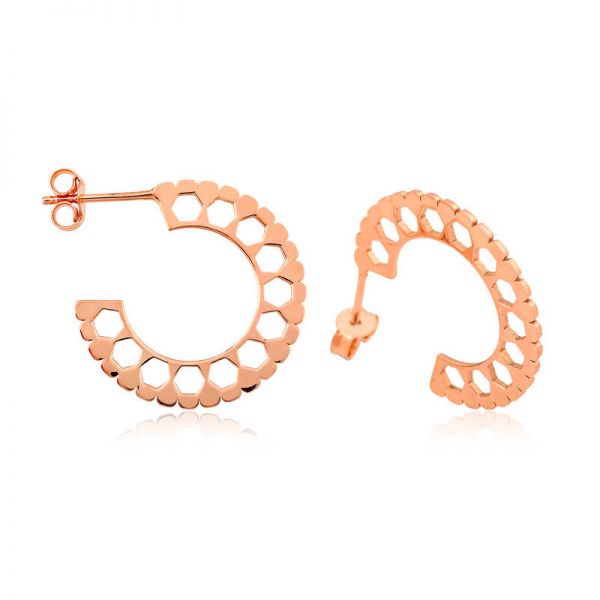 Gümüş Altıgen Desenli Halka Bayan Küpe