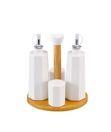 Acar | La Pure Bambu Standlı Çokgen Porselen Yağlık Sirkelik Tuzluk