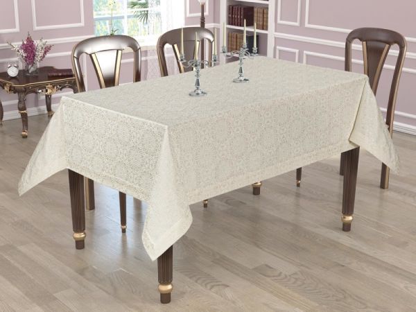 Çeyiz Diyarı Diamond Dikdörtgen Masa Örtüsü Krem