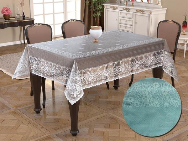 Knitted Panel Pattern Round Table Cloth Delicate Turquoise