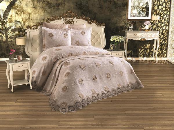 Fransız Güpürlü Çeyizlik Pike Takımı Zambak Cappucino