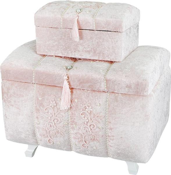 Dekonaz 2'li İnci Süslemeli Çeyiz Sandığı | Pembe | SDK-0021