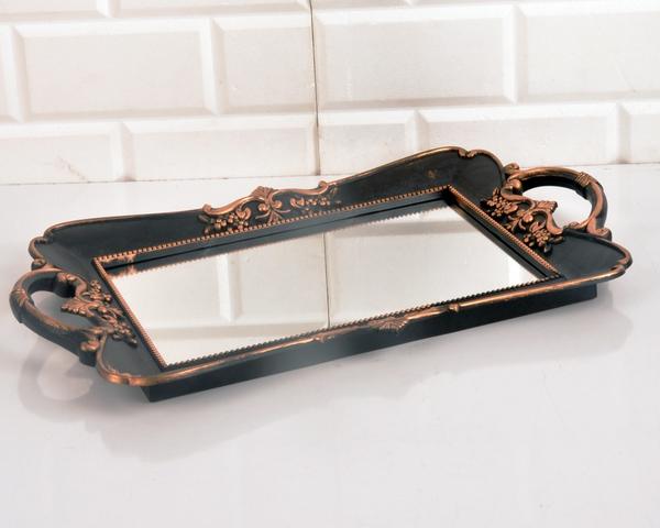 Grand plateau rectangulaire en polyester Bayev avec miroir noir - 300647