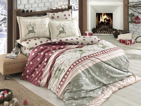 Ensemble housse de couette double en flanelle Ludovica Rouge