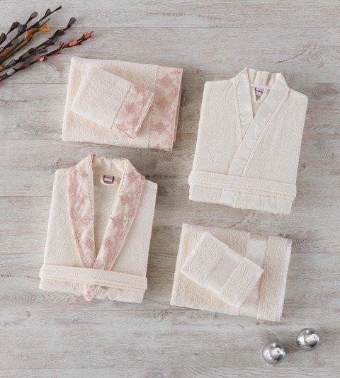 Kristal Dantelli Bornoz Seti 6 Parça | Ekru | 69050