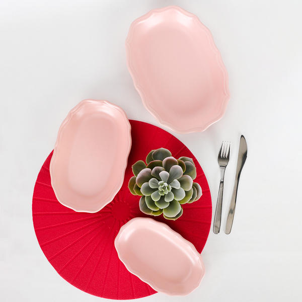 Mat Açık Pembe Romeo Kayık Tabak 19-22-25 Cm 3 Adet | Keramika