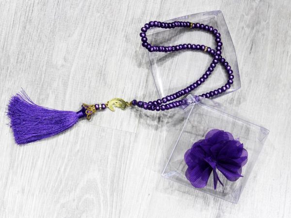 Püsküllü İncili Tesbih Mor