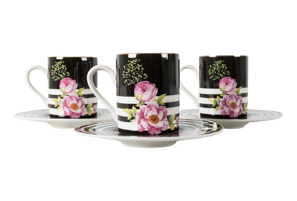 Dekonaz | 12 Teilig Türkische Kaffetassen Set mit Geschenkbox | Schwarz & Weiß | By-alzp-180154-4