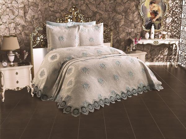 Fransız Güpürlü Çeyizlik Pike Takımı Zambak Mavi