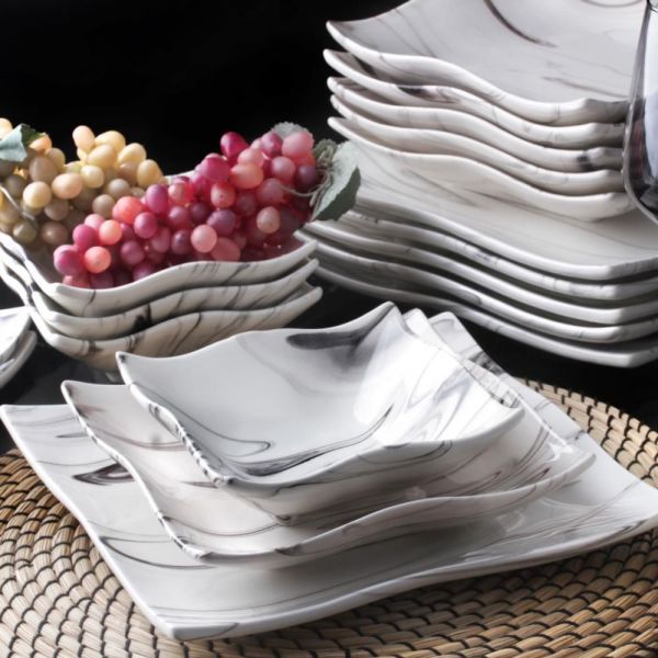 Asaf 24 Parça Seramik Kare Yemek Takımı