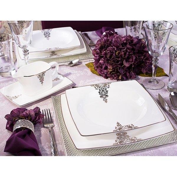 Taç Elegance Lace Bone Collection 85 Parça Yemek Takımı | Platin | 12 Kişilik | TAC-1468