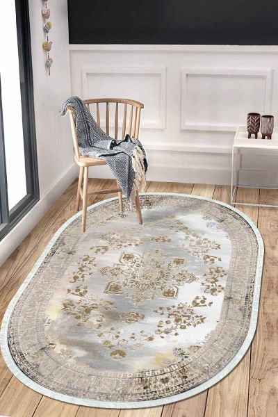 Birkilim Oval Yıkanabilir İpeksi Kaymaz Taban Dekoratif Halı | MLN-IP-O-HT-336