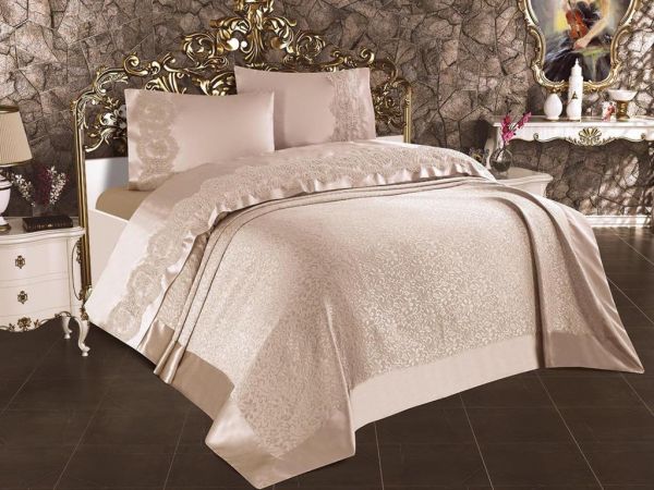 Carmen Fransız Güpürlü Çift Kişilik Pike Seti 3 Parça