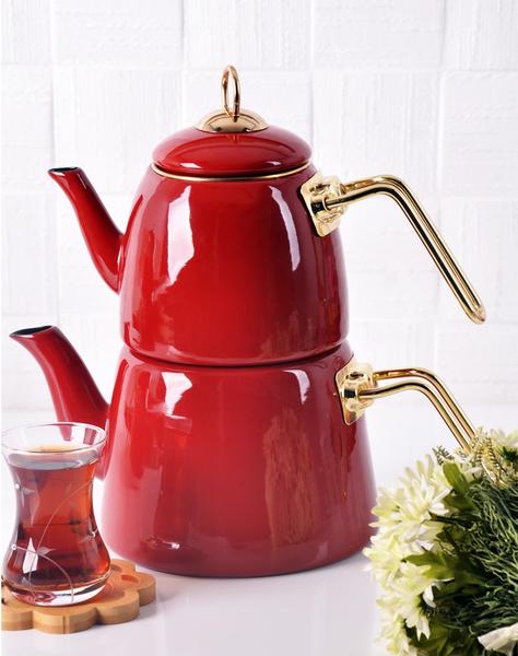 Bayev | Elite Class Kırmızı Emaye Çaydanlık 1000-2000 ml