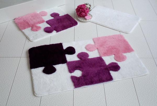 Tac Comfort Lüks Isabel Banyo Hali Seti 3 Parca Mor Pembe Siyah Beyaz