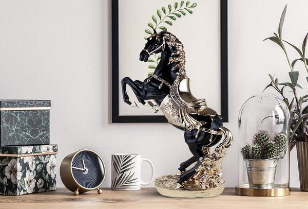 Almina Dekoratif Altın Rengi İşlemeli At Biblosu - Siyah XL