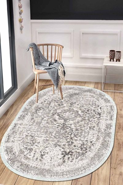 Birkilim Oval Yıkanabilir İpeksi Kaymaz Taban Dekoratif Halı | MLN-IP-O-HT-340