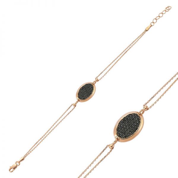 Gümüş Oval Siyah Taşlı Bayan Bileklik