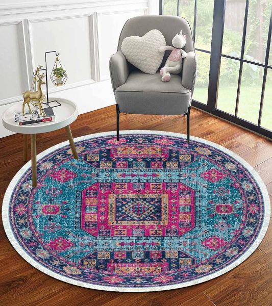 Birkilim Yuvarlak Yıkanabilir Dekoratif Halı İpeksi Kaymaz Taban | MLN-IP-YU-HT-759