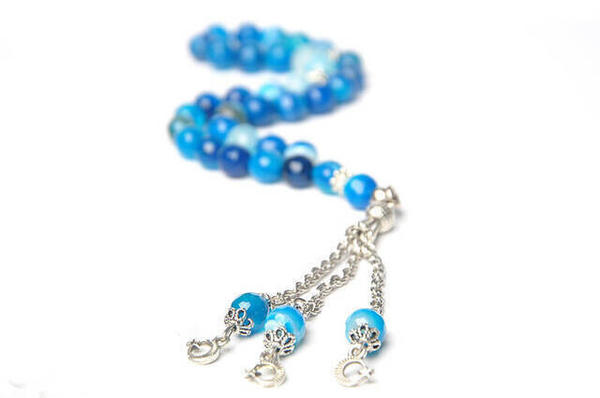 Fasetli Açık Mavi Akik Tesbih