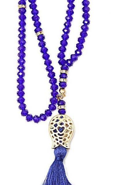 مسبحة صلاة توليب مزينة بشراشيب 99 قطعة كريستال هدية للحج والعمرة - 6 مم بنفسجي